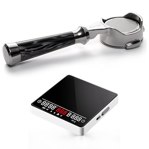 58mm Bottomless Portafilter (3-Ear, Black) & Digital Coffee Scale with