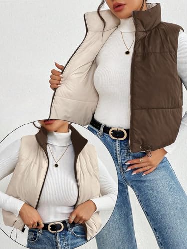 Women's Winter Coat Solid Color Zipper Front Short Padded Vest, Winter2