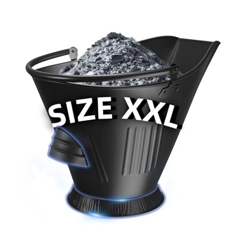 Amagabeli Bucket for Fireplace Assembled Pellet Stove Indoor and Outdoor Hot Ashes Carrier Container Black Fireside Fuel Can Sturdy Fire Place Burning Wood Holder Hearth Tools