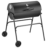 VonHaus Charcoal BBQ – Portable Barrel Barbecue with Warming Rack, Temperature Gauge, Wheels, Large Cooking Grill, Air Vents – 2 in 1 Barbeque and Smoker – Grill Meat, Fish & Vegetables