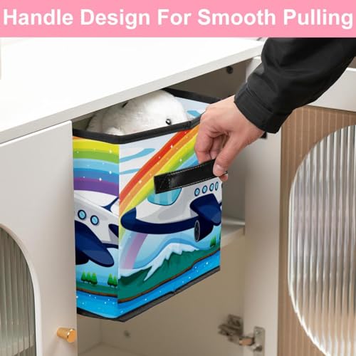 Boîte de rangement en tissu pliable motif arc-en-ciel de qualité - 7