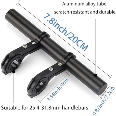 XINSUO Przedłużenie kierownicy roweru, 20 cm, z podwójną podstawą zaciskową, przedłużenie, do latarki, smartfonów, urządzeń GPS