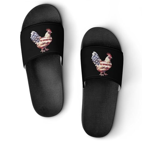 White U.S. Hen Non Slip Slides Sandals for Women Men Quick Drying Shower Shoes for Bathroom Pool Beach