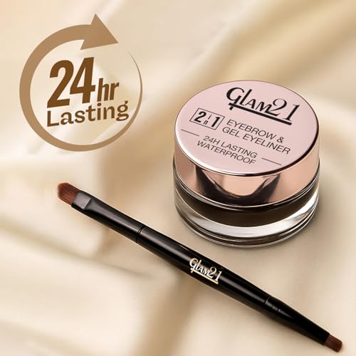 Image of Glam21 2-in-1 Eyebrow & Gel Eyeliner with Brush| Intense Brown Color | Quick Drying & Lasts up to 12hrs | Smudge Proof Gel Eyeliner And Eyebrow Definer | 4gm