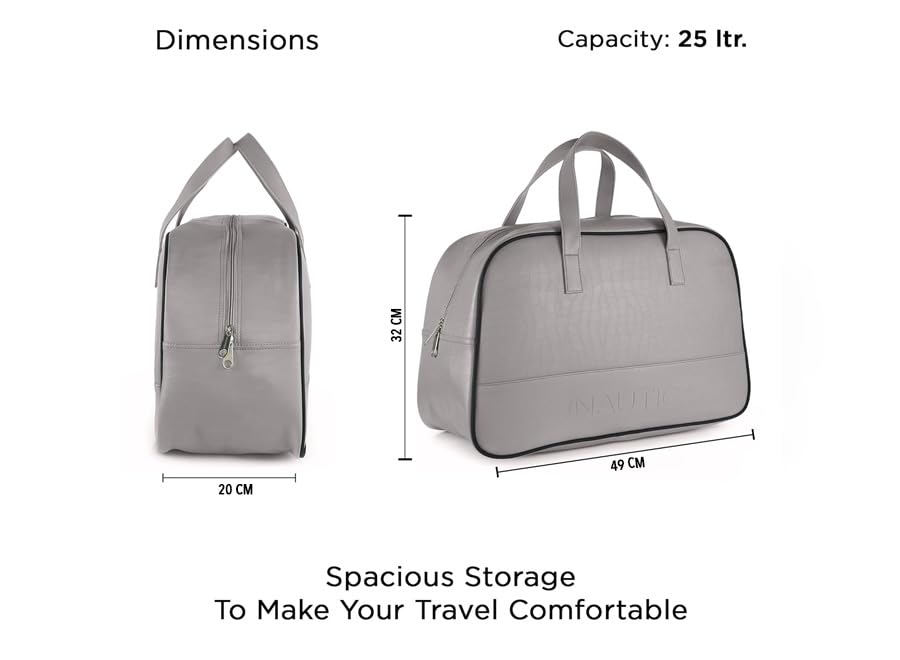 Image of Nautica Unisex 25L PU Duffle Bag for Travel | Stylish Leatherette Cabin Luggage with Smooth Zippers | Compact, Comfortable & Spacious for Weekend Trips, Gym & Everyday Use | Grey