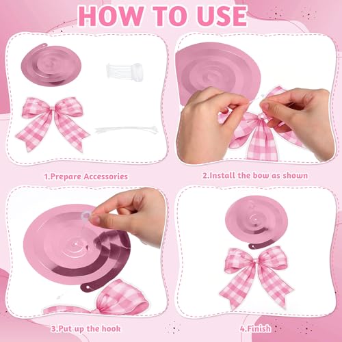 Image of Pink Bow Birthday Decorations, Banner And Hanging Swirls, 45 Pcs | Pink Bow Theme, Pre-Assembled Banner, Sturdy Cardstock, Reusable, For Girls And Women Birthday Parties