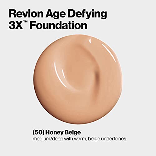 Revlon Liquid Foundation, Age Defying 3Xface Makeup, Anti-Aging And Firming Formula, Spf 30, Longwear Medium Buildable Coverage With Natural Finish, 050 Honey Beige, 1 Fl Oz #TOP2
