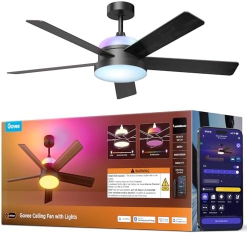 Govee Ceiling Fan with Lights, RGBIC Smart 52'' Low Profile Ceili...