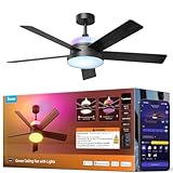 Govee Ceiling Fan with Lights, RGBIC Smart 52'' Low Profile Ceiling Fan with Lights and Remote, Reversible DC Motor, Dimmable, 2800lm, Ceiling Fan for Bedroom, Living Room, Black