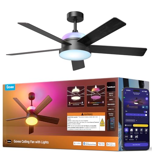 Govee Ceiling Fan with Lights, RGBIC Smart 52'' Low Profile Ceiling Fan with Lights and Remote,...