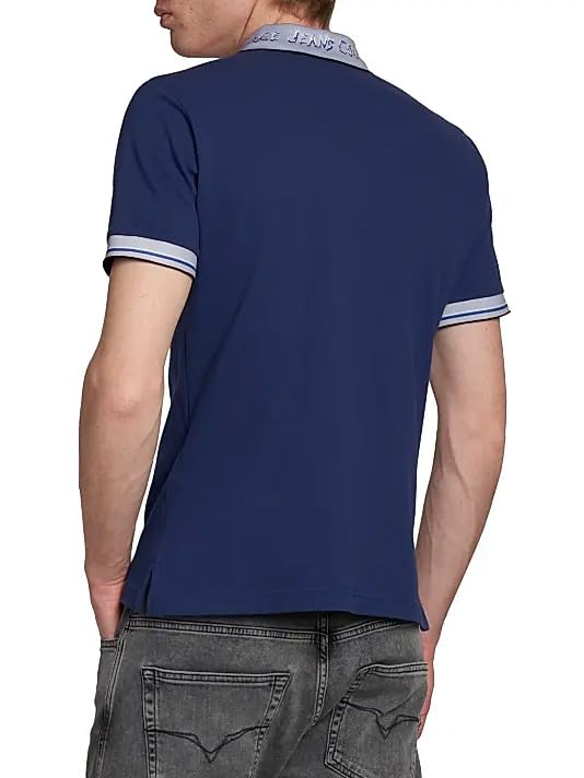 Versace Jeans Couture Steel Blue Mens Polo Shirt with Baroque Collar Detail2