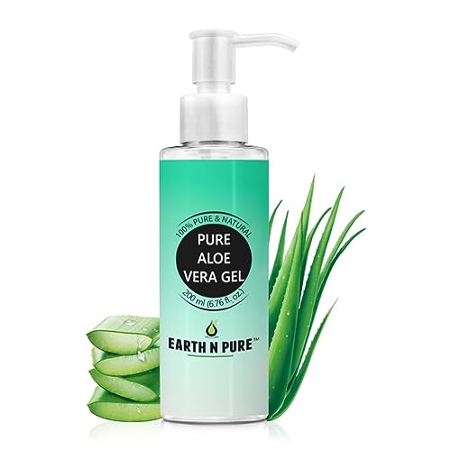 Earth N Pure Aloe Vera Gel 200ML | with Active Ingredients – Transparent and Light Weight Moisturizing Gel for Men & Women, Best for Hair and Skin.