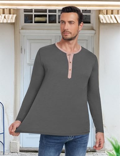 image for PEGENO Men's Fashion Casual Front Placket Long Sleeve Henley T-Shirts 