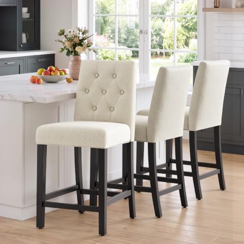 Image of MALOL Bar Stools Set of 3, Fabric Counter Height Bar Stools,Beige