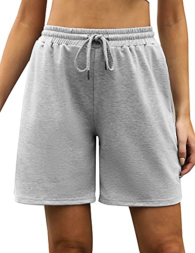 Migcaput Damen Shorts Kurze Sommerhose Freizeithose Elastische Leicht Kordelzug Hohe Taille Kurz Casual Sport mit Taschen für Frauen Grau M