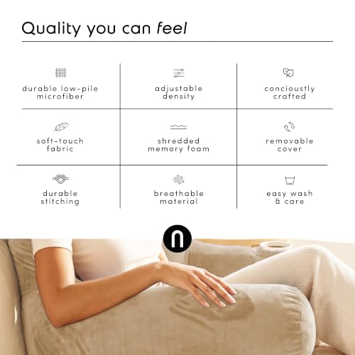 Image of Nestl Reading Pillow for Kids & Teens with Shredded Memory Foam, Backrest Pillows for Reading, Watching, and Gaming, Use on the Couch, Bed, or Floor, Adjustable Support with Washable Cover Beige Cream