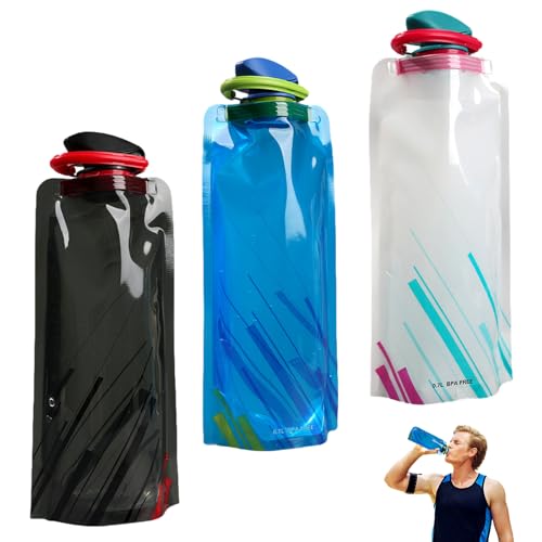 DALAETUS 3pcs Collapsible Water Bottle, 700ml Foldable Plastic Sports Bottle, Flexible Reusable Water Bag for Outdoor Sports, Hiking, Adventure, Travel, Cycling