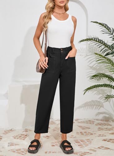 Dokotoo Linen Pants Women Casual Cotton Capri Pants High Waisted Harem Trouser Summer Slacks with Pockets Fall Clothes2