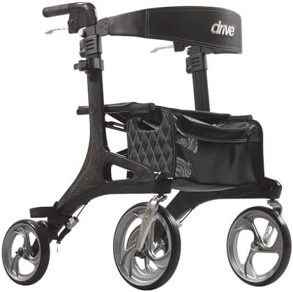Drive Medical Nitro Euro-Style Rollator in black, tall height variant with 10-inch front casters, padded seat, and curved backrest