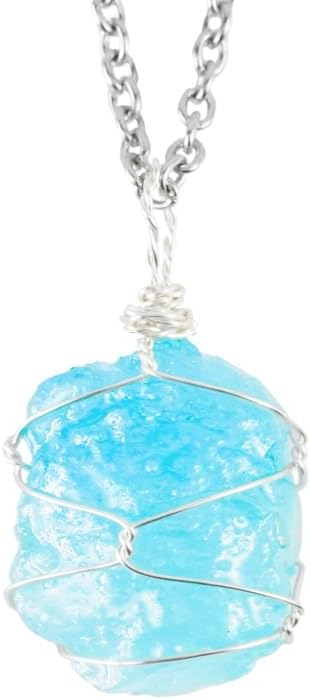Raw Aquamarine Necklace,Gemstone Crystal Healing Stone Necklace,Birthstone Necklace,Wire Wrap