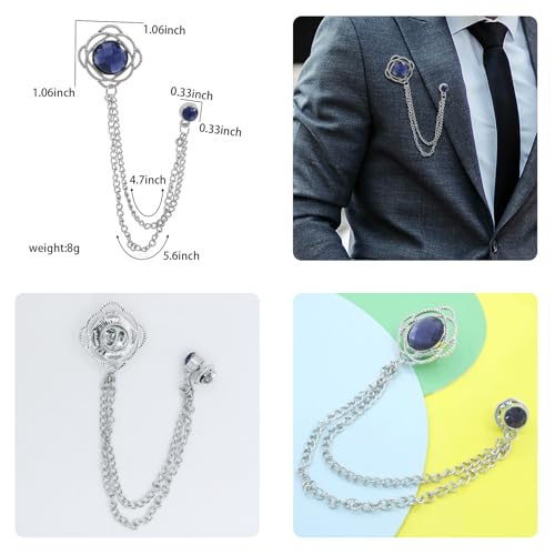 Image of Gold /Silver Crystal Geometry Brooch Lapel Pin for Men Rhinestone With Hanging Chain Brooch for Men Suit Fashion Tuxedo Tie Hat Scarf Collar Pins for Men Women Gifts