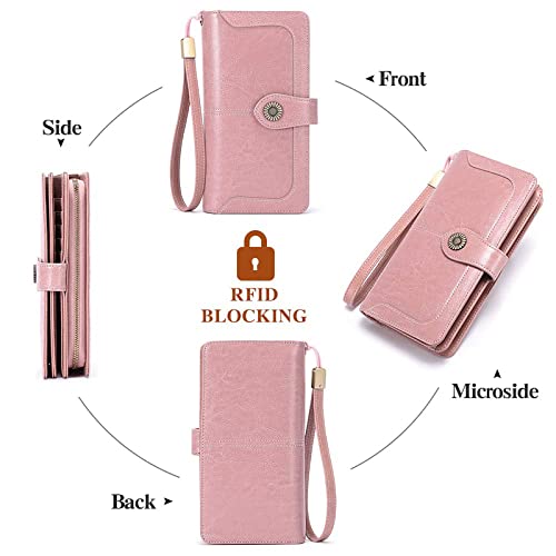 SENDEFN Portefeuille Femmes Portefeuille en Cuir Grande Femme Embrayage Protection RFID bloquant Grande capacité Long Portefeuille avec 24 emplacements pour Cartes et Bracelet Portefeuille – vue 7