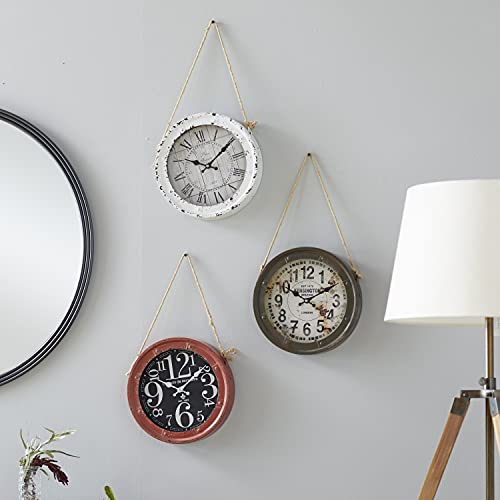 Deco 79 Metal Wall Clock With Rope Accents, Set Of 3 11"D, White #TOP15