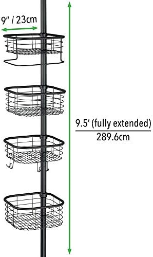 mDesign Shower Shelf  Practical Corner Shower Caddy in Metal and Plastic  Expandable Shower Storage Space with 4 Baskets for Shampoo and Conditioner, with Built-in Towel Rack  Black