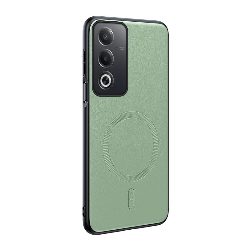 Protection antichoc Oppo A3 Pro 5G compatible MagSafe en simili cuir vert