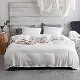 Argstar 3 Pieces Button Duvet Cover Queen Size, White Duvet Cover Set with Button Closure, Washed Microfiber Soft & Easy Care Bedding Comforter Cover with Ties (1 White Duvet Cover, 2 Pillowcases)