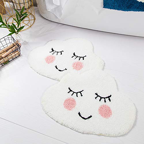 Hyst Playtime Cozy Cute Cloud Shaped Bedroom Bathroom Doorway Kitchen Floor Rug Carpet Water Absorption Non-Slip Mat For Kid's Room (White, 63X47Cm) #TOP2