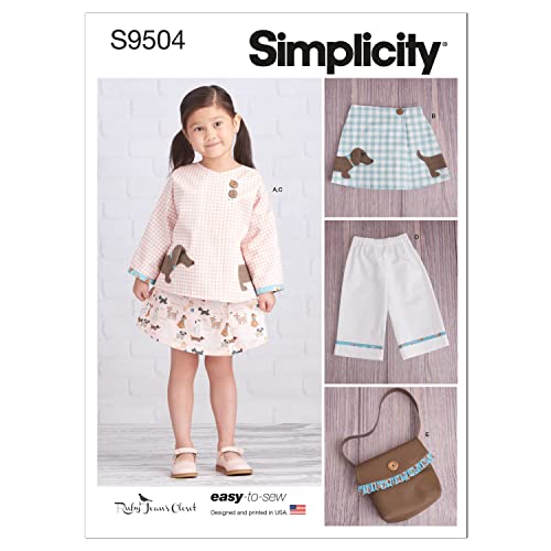 Simplicity SS9504A Children's Purse, Jacket, Skirt, and Cropped Pants Sewing Pattern Kit, Code S9504, Size 3-4-5-6-7-8