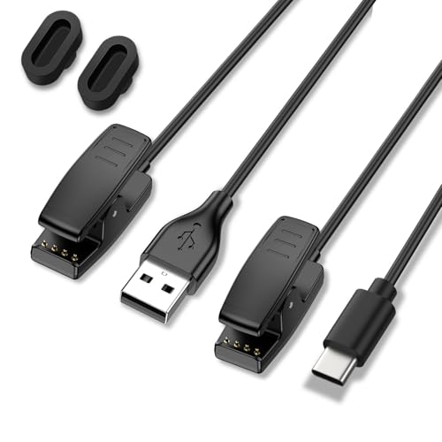 Vancle 2 Pack USB A+USB C Charger Cable for Garmin Lily/Lily 2/Forerunner 735XT 235 35 64 230 630 645/645 Music Approach S20/G10/Vivomove HR Smart Watch Replacement Clip Charging Cable (USB A+USB C)