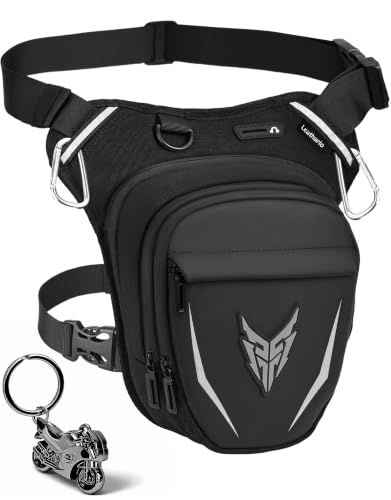 Leathario Pernera Moto Ampliable con Cremallera, Riñonera Pierna Impermeable Multifunción, Bolsa Pierna para Motocicleta Ciclismo Senderismo con Mosquetones y Tiras Reflectantes
