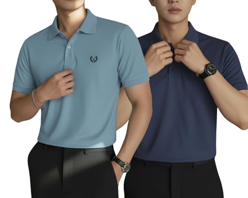 Image of MACK JONNEY Men's Solid Polo T-Shirt | Premium Cotton Blend | Regular Fit | Short Sleeve | Collared Casual Wear|Pack of 2 -MJ-157