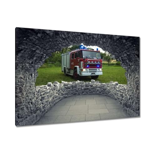 Camion de pompiers tableau toile 90x60 cm décoration murale salon H10232Z_WCPC1L