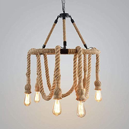 Chandelier corde de chanvre E27 style industriel rétro à 6 têtes de robinet - 2