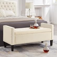 Setawix Armed Storage Ottoman Benches for Bedroom Living Room,Velvet Bed End Bench with Storage,Mid Century Modern Tufted Storage Bench with Arms,Nailhead Trim for Entryway,Window