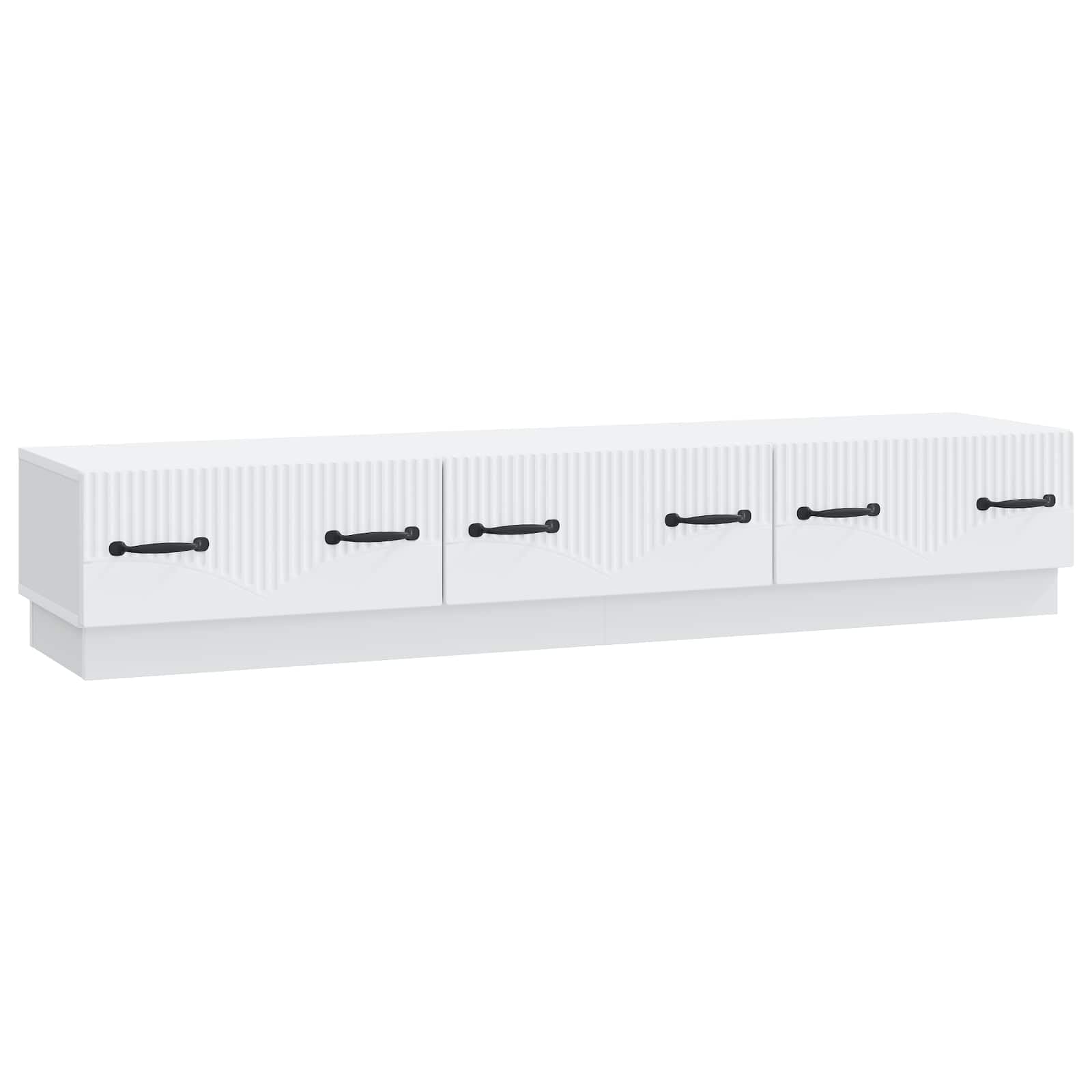 Hothingwell Szafka pod telewizor biała 147 x 34,5 x 27 cm drewno konstrukcyjne | Otwarte półki, przechowywanie DVD i konsoli, zintegrowane zarządzanie kablami, nowoczesny design