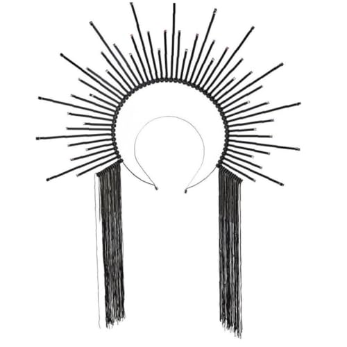 クラウン 女神 スパイク ティアラ ヘッドバンド コスチューム ヘッドピース ゴシック ヘアアクセサリー 女性 ブラック（Amazon）