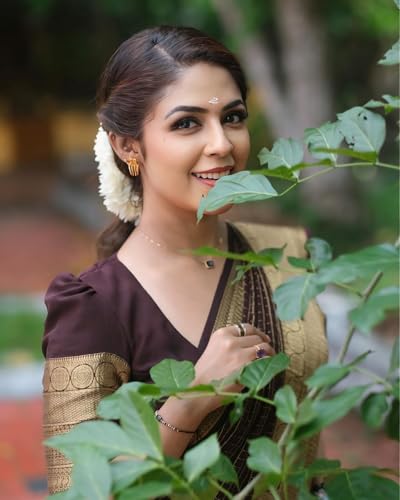 Image of Sugathari Women's Maroon Banarasi Kanchipuram Art Silk Saree for Women - Traditional Wedding & Party Saree with Blouse Piece - Ethnic Indian Silk Saree for Bridal, Festive (KS-156)