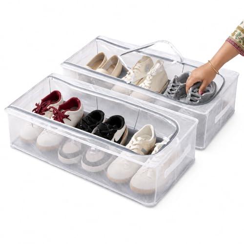 Image of DecorTwist Large Under Bed Storage Box | Heavy-Duty Foldable Organiser with Thick PVC Transparent Cover | Dustproof Storage for Clothes, Shoes, Quilts & Blankets | Home Organizer (Style 1, Pack of 3)
