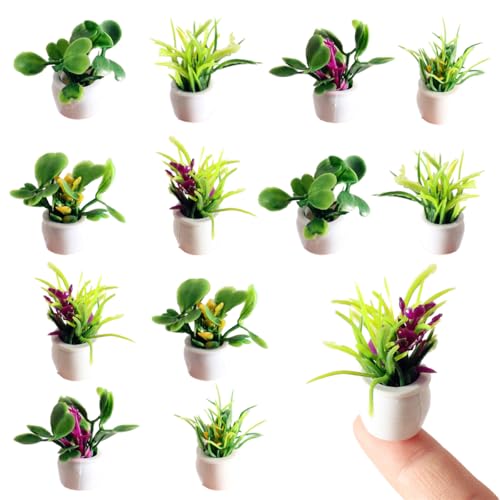 12 Pcs Miniature Potted Plants Dollhouse Accessories Realistic Mini Plants