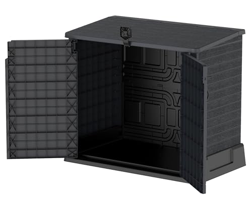 Foto von Duramax Cedargrain StoreAway 850L Kunststoff-Gartenhaus - Outdoor-Gartenhaus, Mülltonnenbox, Solide Konstruktion, ideal für Werkzeuge, BBQs und Mülltonnen 2x 120L, 130 x 74 x 110 cm, Dunkelgrau