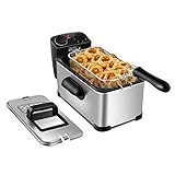 Große Kapazität &Abnehmbarer Korb - Ausgestattet mit einer Ölbehälter von 3 L kann diese Fritteuse in einem Durchgang ausreichend frittierte Gerichte zubereiten. Mit einem Griff kann der Frittierkorb leicht abgenommen werden, was für ein leichtes Ablassen von Öl und einfache Reinigung sorgt.