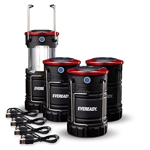 Eveready LED Camping Lanterns (4-Pack), Hybrid Power Rechargeable Collapsible Lantern Flashlights, Ultra Bright Tent Lights for Outdoors, Camping, Fishing, Emergency Black , one Size