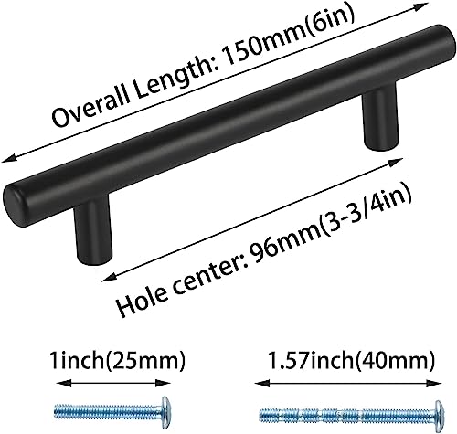 LONTAN 5 Pack Black Cupboard Handles 96mm Black Kitchen Handles Cabinet Pulls Kitchen Door Pulls for Drawer Wardrobe Bathroom Stainless Steel - Image 2