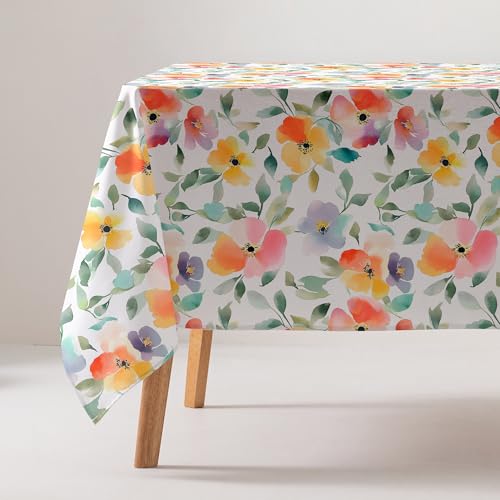 GAMUSI Mantel Antimanchas algodón Floral Rectangular Tacto Tela 160x100 cm Color Beige