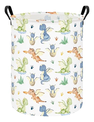 Image of Dinosaur Laundry Basket Canvas Fabric Collapsible Organizer Basket for Storage Bin Toy Bins Gift Baskets Bedroom Clothes Children Nursery Hamper (Parent-Child Dragon)