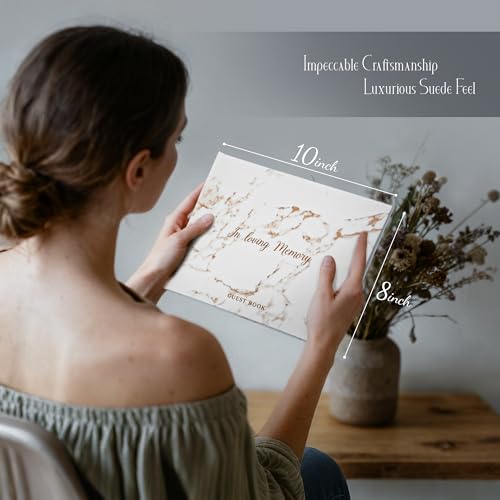 Image of Funeral Guest Book for Memorial Service - Leather Memory Book for Funeral Guests to Sign in with Condolence Memory Table Sign & Back Pocket(Coastal Slate)